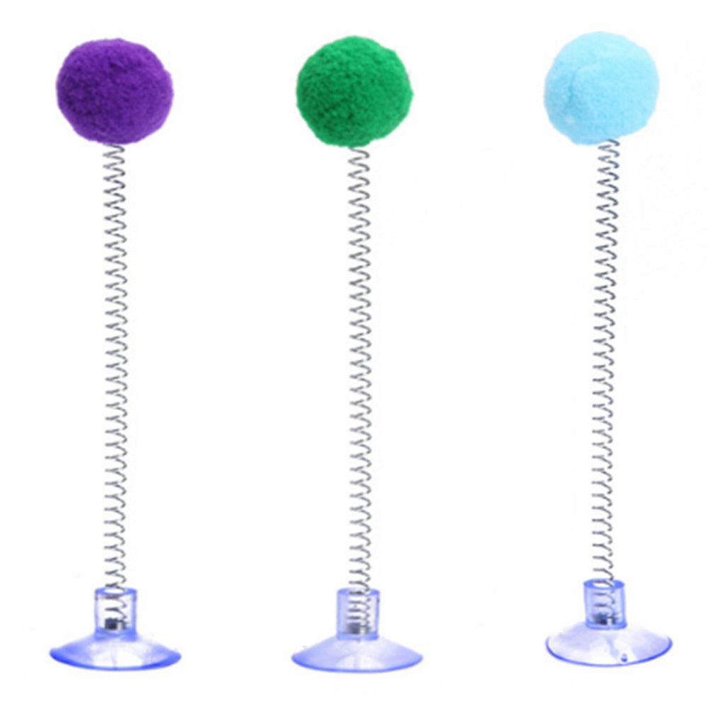 1pc Fur Ball Spring Cat Toy Suction Cup Multicolored Cat Teaser Wand Pet Interactive Toys Cat Scratcher Toys Supplies Random Color, Without Battery