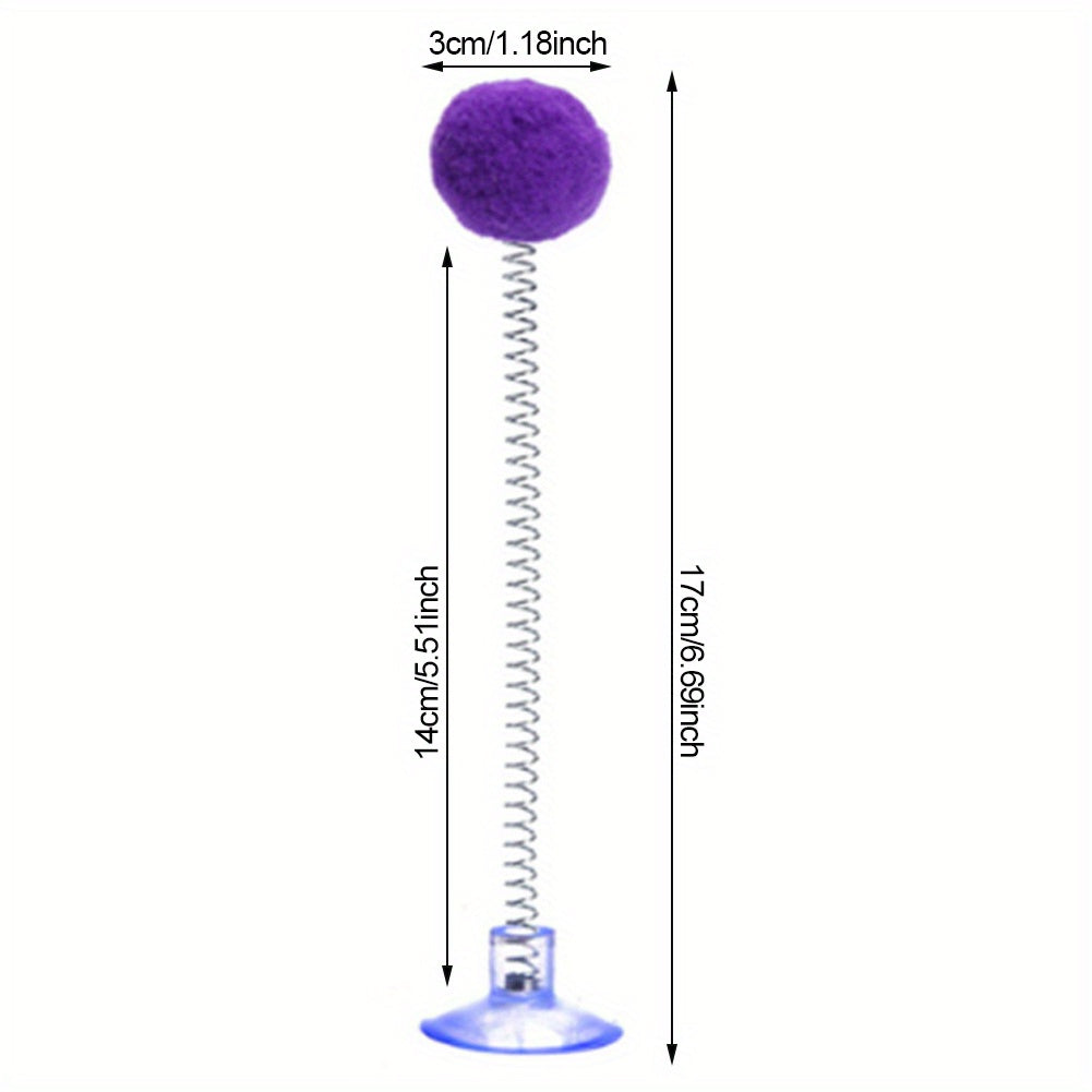 1pc Fur Ball Spring Cat Toy Suction Cup Multicolored Cat Teaser Wand Pet Interactive Toys Cat Scratcher Toys Supplies Random Color, Without Battery