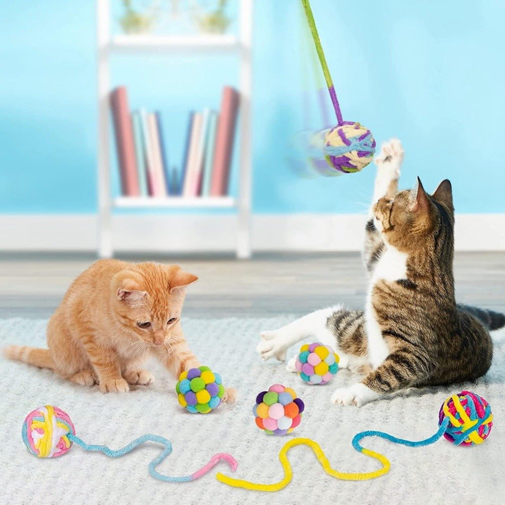 12pcs Cat Plush Toy Cat Interactive Toy Set Fur Ball Toy Wool Cat Ball Toy with Bell Great Value for Indoor Cats Kittens Interactive Cat Toy