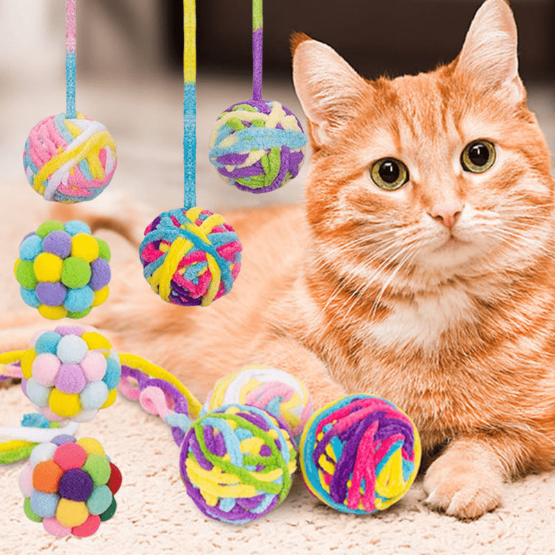 12pcs Cat Plush Toy Cat Interactive Toy Set Fur Ball Toy Wool Cat Ball Toy with Bell Great Value for Indoor Cats Kittens Interactive Cat Toy