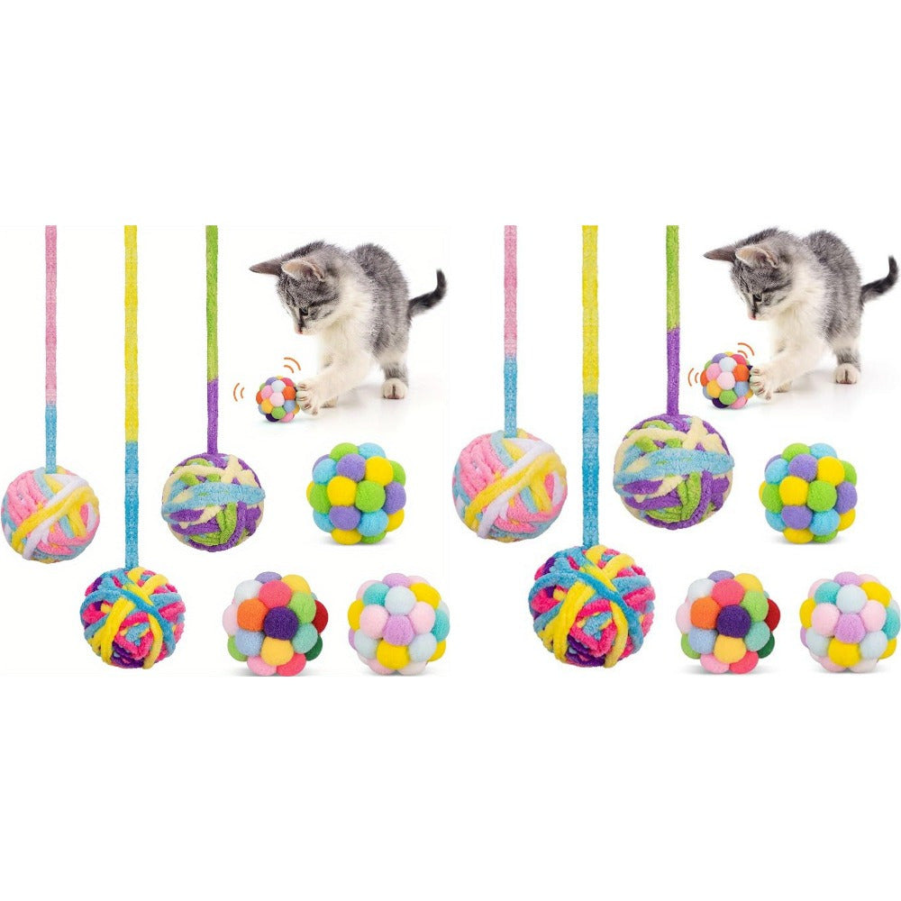 12pcs Cat Plush Toy Cat Interactive Toy Set Fur Ball Toy Wool Cat Ball Toy with Bell Great Value for Indoor Cats Kittens Interactive Cat Toy