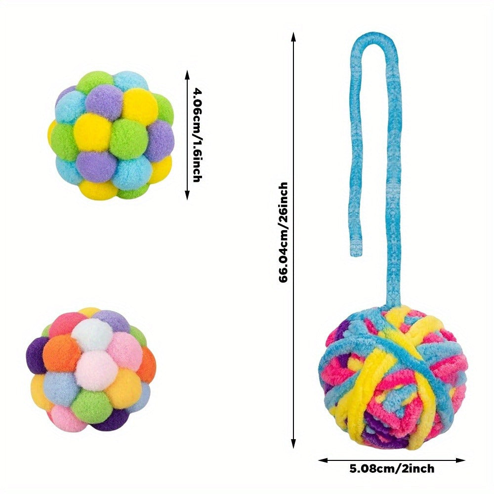 12pcs Cat Plush Toy Cat Interactive Toy Set Fur Ball Toy Wool Cat Ball Toy with Bell Great Value for Indoor Cats Kittens Interactive Cat Toy