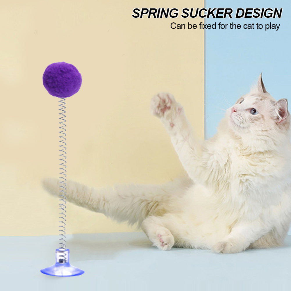 1pc Fur Ball Spring Cat Toy Suction Cup Multicolored Cat Teaser Wand Pet Interactive Toys Cat Scratcher Toys Supplies Random Color, Without Battery