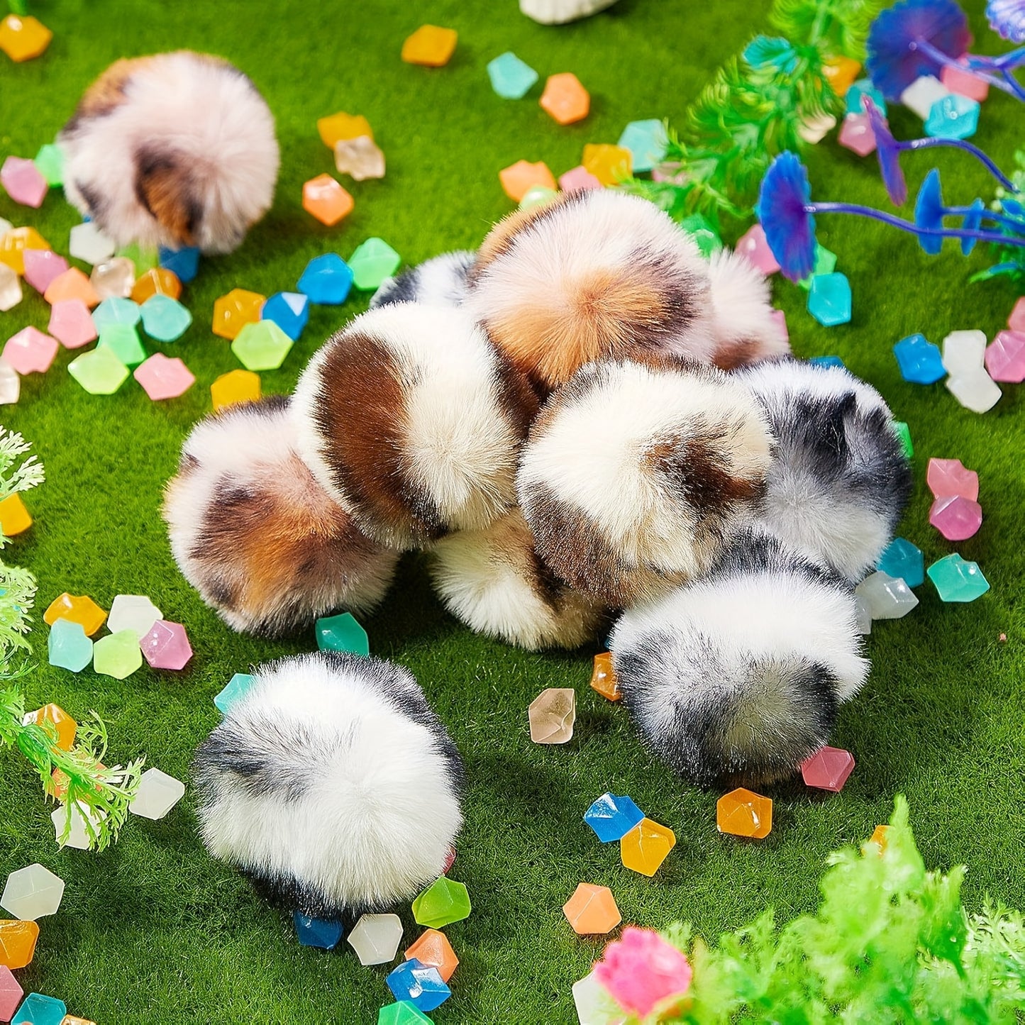 12pcs Large Fuzzy Cat Pom Pom Balls - Interactive Plush Toy for Indoor Play, Soft Fabric Striped Design, Perfect for Small Breeds & Kittens, Cat Toy Ball, Kitten Playthemed Design, Fluffy Texture, Without Battery
