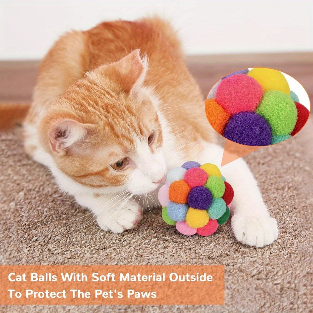 12pcs Cat Plush Toy Cat Interactive Toy Set Fur Ball Toy Wool Cat Ball Toy with Bell Great Value for Indoor Cats Kittens Interactive Cat Toy
