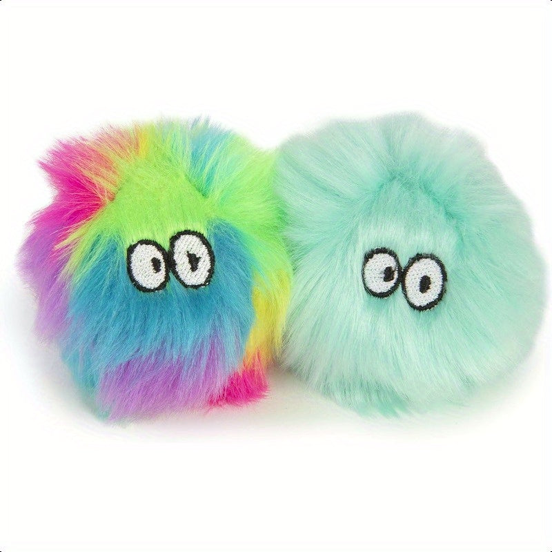 2 Count Fuzzy Friends Plush Pet Herb Ball Cat Toys Rainbow Turquoise 2 Count