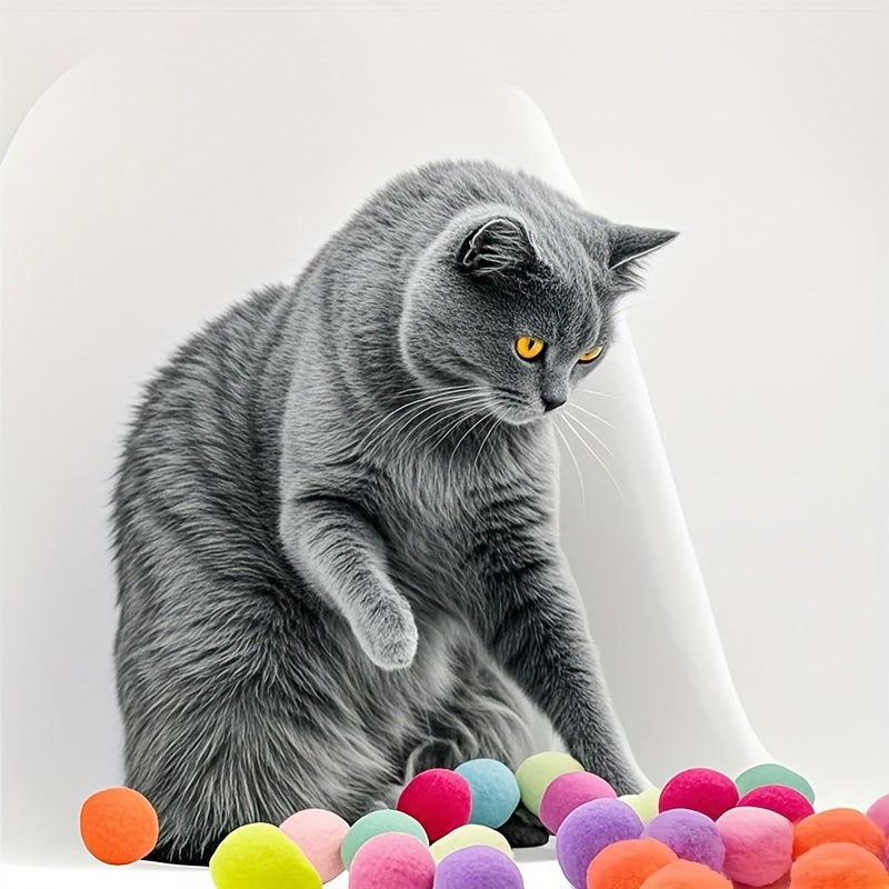 Whisker Wonders 20\u002F50\u002F100pcs Plush Pom Pom Balls Set with Interactive Cat Toy Gun - Mute, Scratch-Resistant Fur Balls for All Breed Sizes, Without Battery