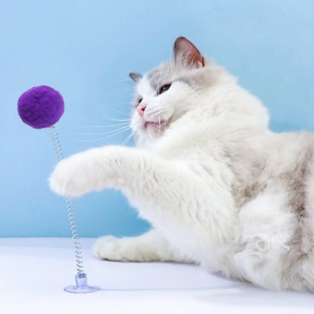 1pc Fur Ball Spring Cat Toy Suction Cup Multicolored Cat Teaser Wand Pet Interactive Toys Cat Scratcher Toys Supplies Random Color, Without Battery