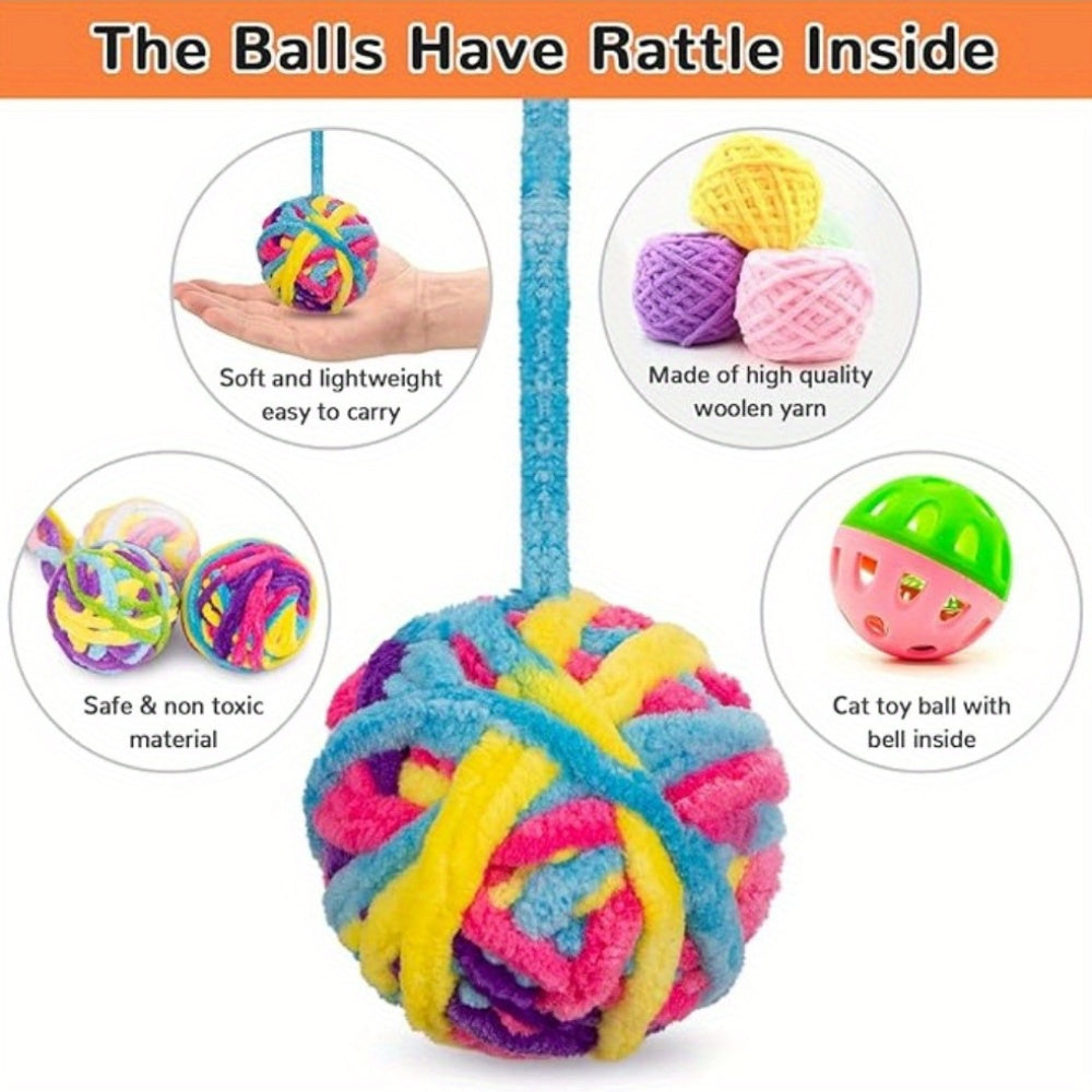 12pcs Cat Plush Toy Cat Interactive Toy Set Fur Ball Toy Wool Cat Ball Toy with Bell Great Value for Indoor Cats Kittens Interactive Cat Toy