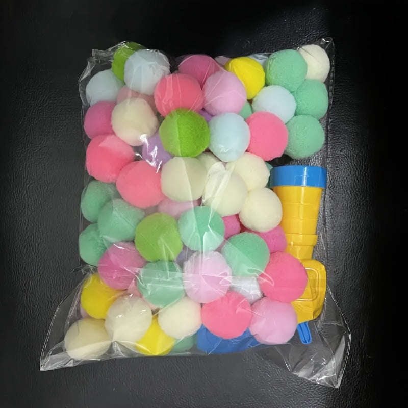 Whisker Wonders 20\u002F50\u002F100pcs Plush Pom Pom Balls Set with Interactive Cat Toy Gun - Mute, Scratch-Resistant Fur Balls for All Breed Sizes, Without Battery