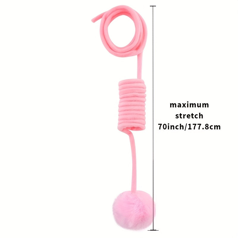 3-Pack Retractable Cat Funny Toy with Bells - Elastic Rope and Fluffy Ball, Colorful Durable Plush Material for Interactive Games, Indoor Exercises and Intellectual Stimulation - Soft Claw Friendly Texture, No Battery Required, Suitable for All Breed