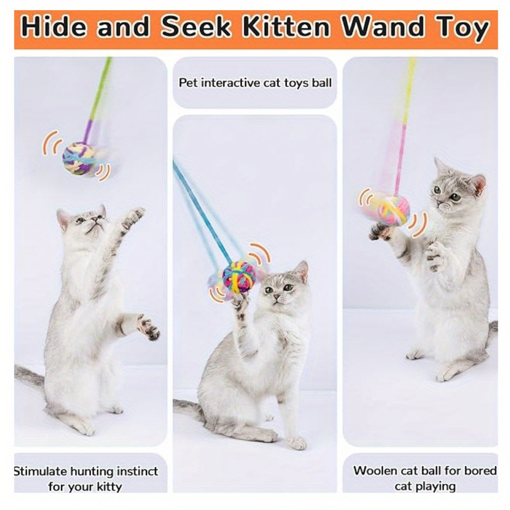 12pcs Cat Plush Toy Cat Interactive Toy Set Fur Ball Toy Wool Cat Ball Toy with Bell Great Value for Indoor Cats Kittens Interactive Cat Toy