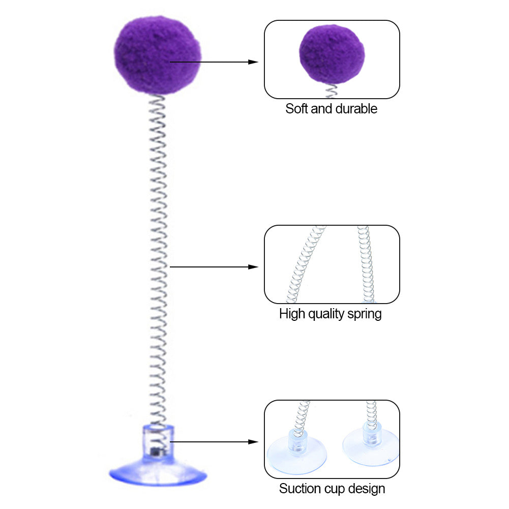 1pc Fur Ball Spring Cat Toy Suction Cup Multicolored Cat Teaser Wand Pet Interactive Toys Cat Scratcher Toys Supplies Random Color, Without Battery
