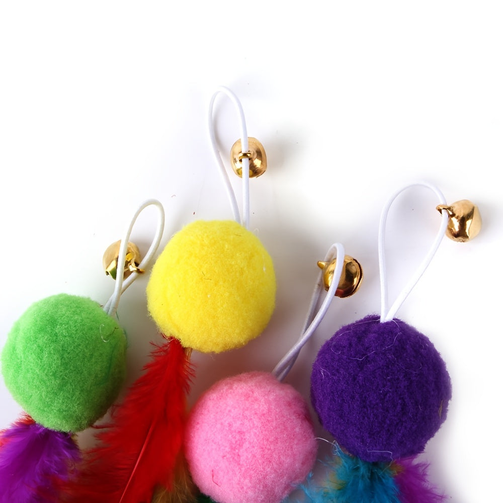 4pcs Fun And Interactive Cat Toys - Teasing Stick, Fur Ball, Feather, And Bell!