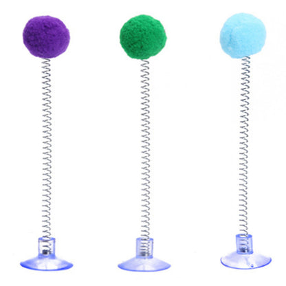 1pc Fur Ball Spring Cat Toy Suction Cup Multicolored Cat Teaser Wand Pet Interactive Toys Cat Scratcher Toys Supplies Random Color, Without Battery