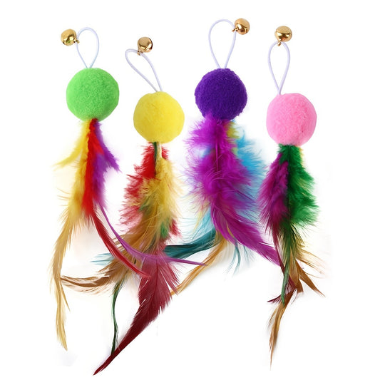 4pcs Fun And Interactive Cat Toys - Teasing Stick, Fur Ball, Feather, And Bell!
