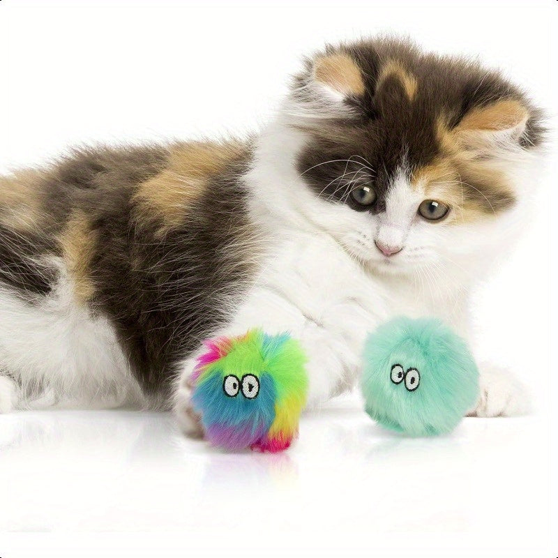 2 Count Fuzzy Friends Plush Pet Herb Ball Cat Toys Rainbow Turquoise 2 Count