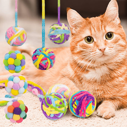 12pcs Cat Plush Toy Cat Interactive Toy Set Fur Ball Toy Wool Cat Ball Toy with Bell Great Value for Indoor Cats Kittens Interactive Cat Toy