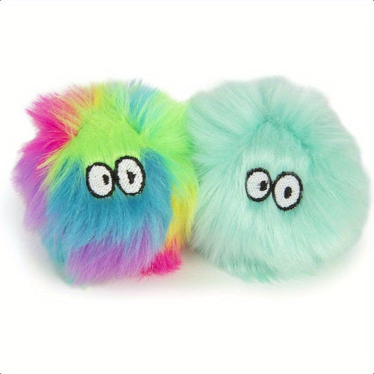 2 Count Fuzzy Friends Plush Pet Herb Ball Cat Toys Rainbow Turquoise 2 Count
