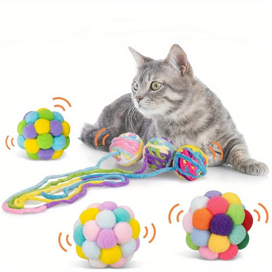 12pcs Cat Plush Toy Cat Interactive Toy Set Fur Ball Toy Wool Cat Ball Toy with Bell Great Value for Indoor Cats Kittens Interactive Cat Toy