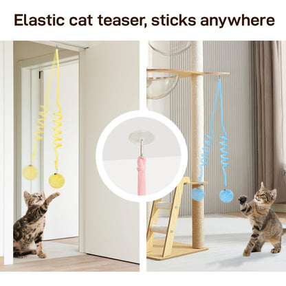 3-Pack Retractable Cat Funny Toy with Bells - Elastic Rope and Fluffy Ball, Colorful Durable Plush Material for Interactive Games, Indoor Exercises and Intellectual Stimulation - Soft Claw Friendly Texture, No Battery Required, Suitable for All Breed