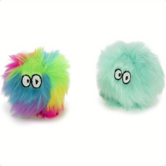 2 Count Fuzzy Friends Plush Pet Herb Ball Cat Toys Rainbow Turquoise 2 Count