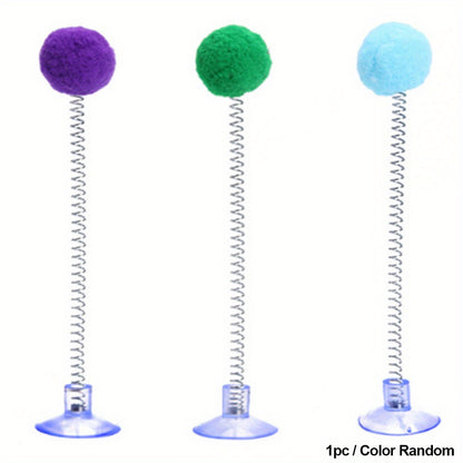 1pc Fur Ball Spring Cat Toy Suction Cup Multicolored Cat Teaser Wand Pet Interactive Toys Cat Scratcher Toys Supplies Random Color, Without Battery
