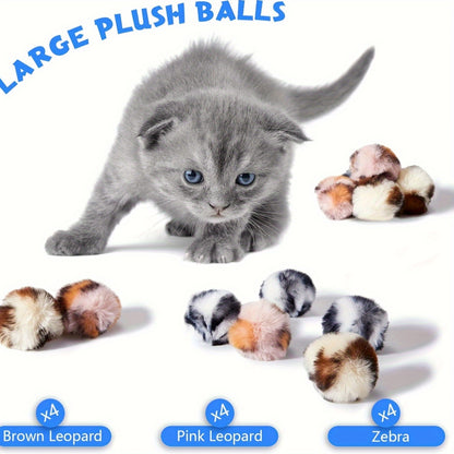 12pcs Large Fuzzy Cat Pom Pom Balls - Interactive Plush Toy for Indoor Play, Soft Fabric Striped Design, Perfect for Small Breeds & Kittens, Cat Toy Ball, Kitten Playthemed Design, Fluffy Texture, Without Battery