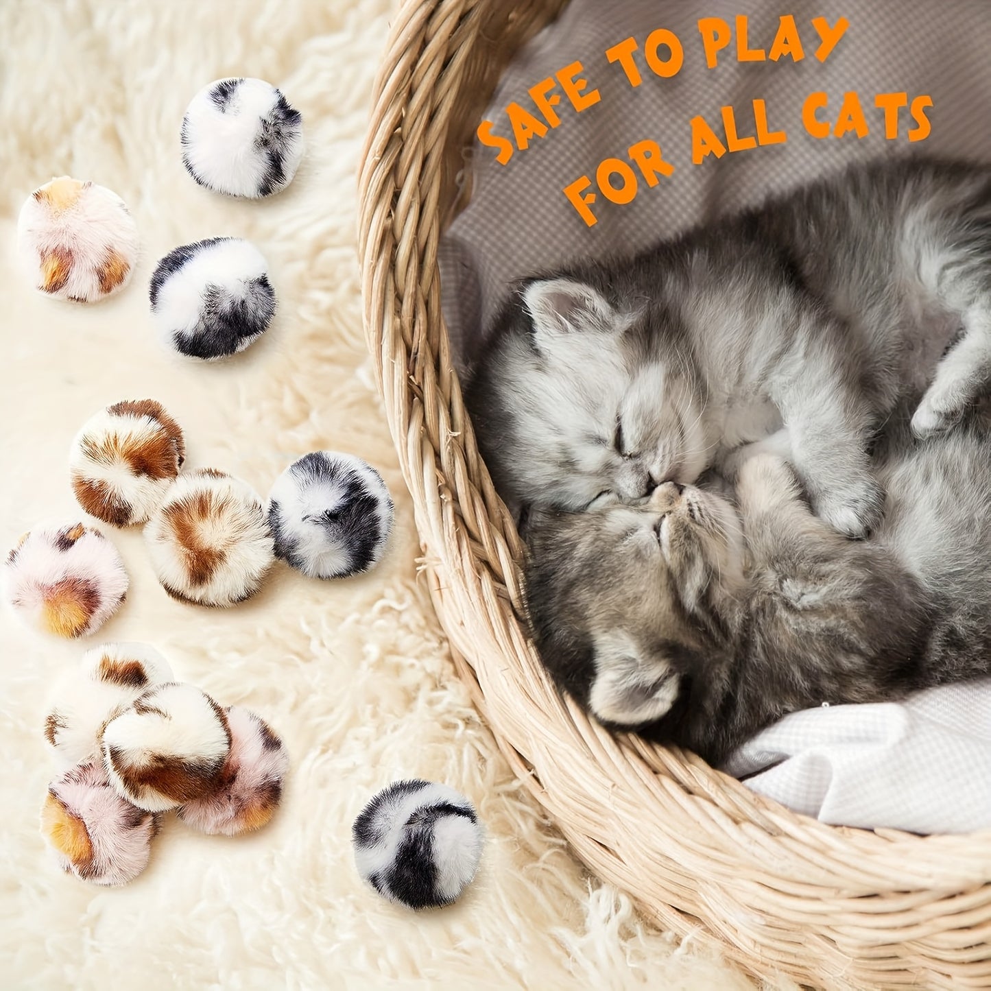 12pcs Large Fuzzy Cat Pom Pom Balls - Interactive Plush Toy for Indoor Play, Soft Fabric Striped Design, Perfect for Small Breeds & Kittens, Cat Toy Ball, Kitten Playthemed Design, Fluffy Texture, Without Battery