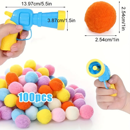 Whisker Wonders 20\u002F50\u002F100pcs Plush Pom Pom Balls Set with Interactive Cat Toy Gun - Mute, Scratch-Resistant Fur Balls for All Breed Sizes, Without Battery
