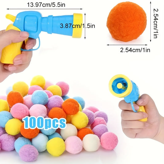 Whisker Wonders 20\u002F50\u002F100pcs Plush Pom Pom Balls Set with Interactive Cat Toy Gun - Mute, Scratch-Resistant Fur Balls for All Breed Sizes, Without Battery