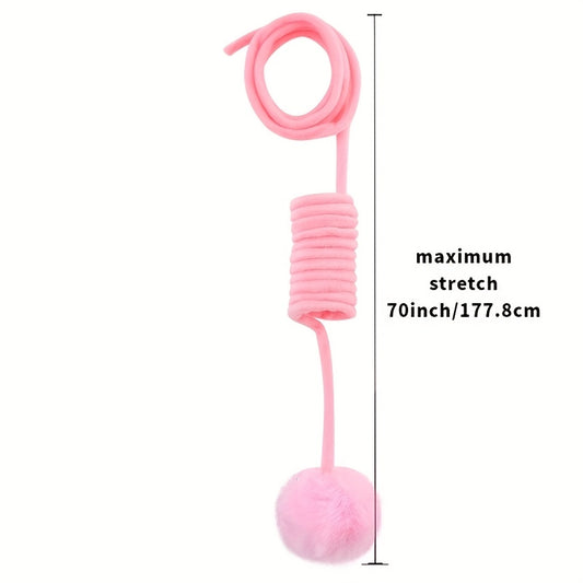 3-Pack Retractable Cat Funny Toy with Bells - Elastic Rope and Fluffy Ball, Colorful Durable Plush Material for Interactive Games, Indoor Exercises and Intellectual Stimulation - Soft Claw Friendly Texture, No Battery Required, Suitable for All Breed