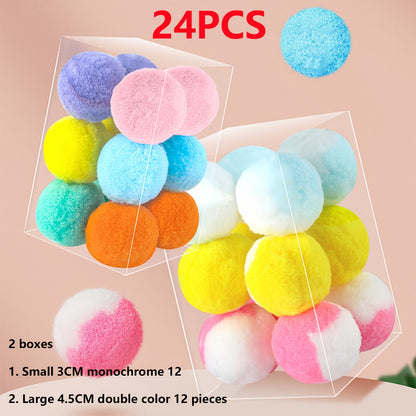 2 Boxes Of 24pcs Cat Toy Balls For Cats To Enjoy Themselves Relieve Boredom Quiet Elastic Balls Plush Balls Play With Cats, Without Battery