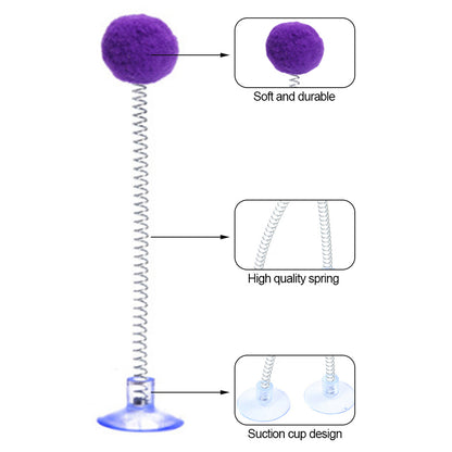 1pc Fur Ball Spring Cat Toy Suction Cup Multicolored Cat Teaser Wand Pet Interactive Toys Cat Scratcher Toys Supplies Random Color, Without Battery